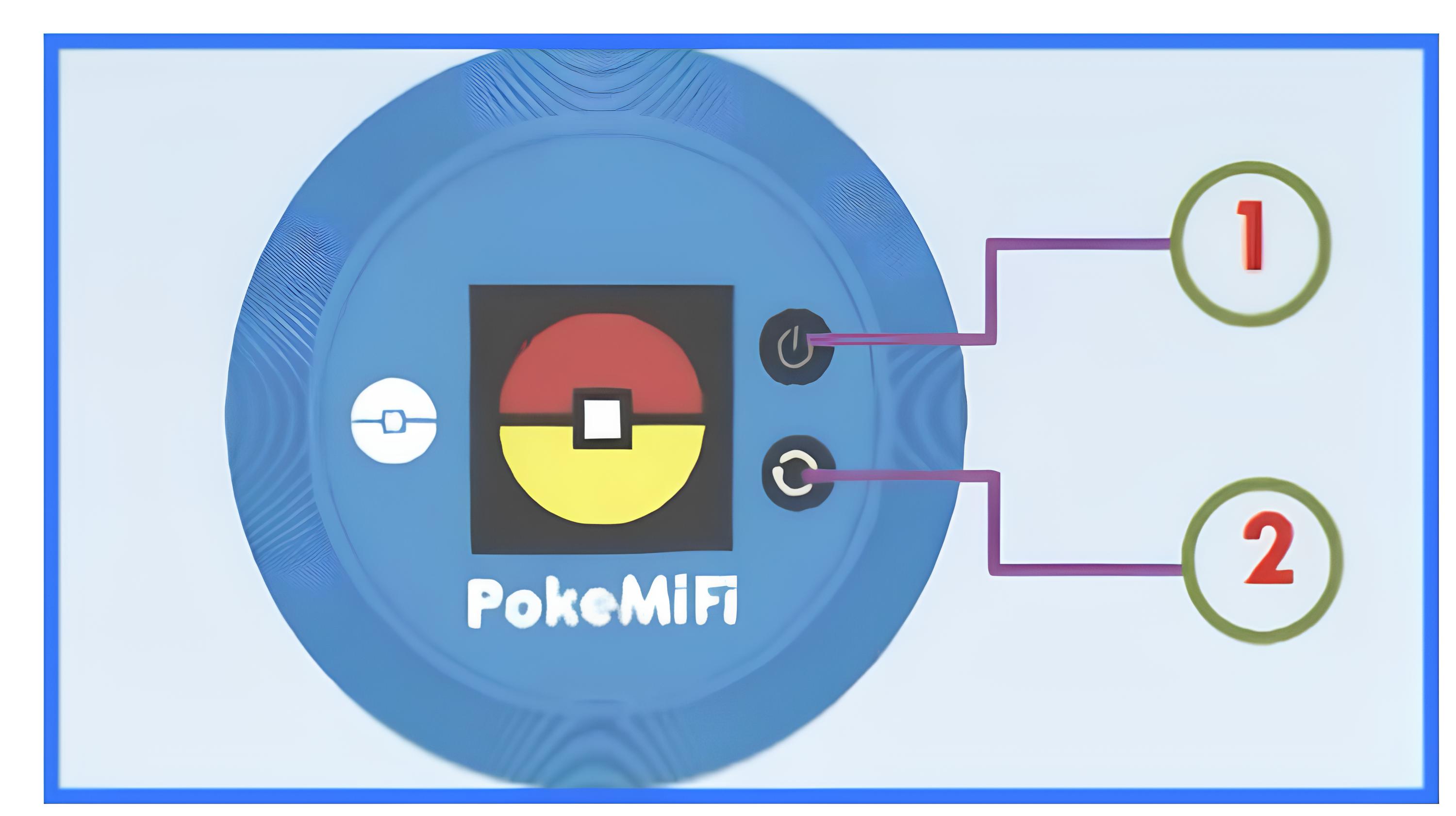 PokeMiFi device with labeled buttons